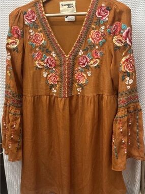 Savanna Jane Rust Floral Embroidered V-Neck Tunic